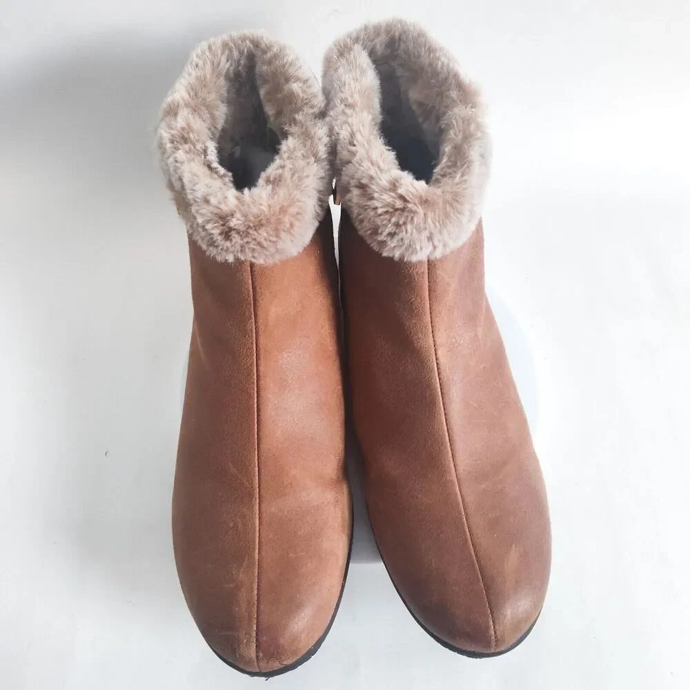 SoftWalk Helena Tan Leather Bootie Winter Boots Shoes 9 M‎ Faux Fur Lined Warm